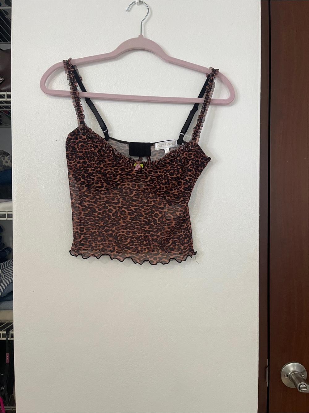 Leopard Print Mesh Cami Top - Brown